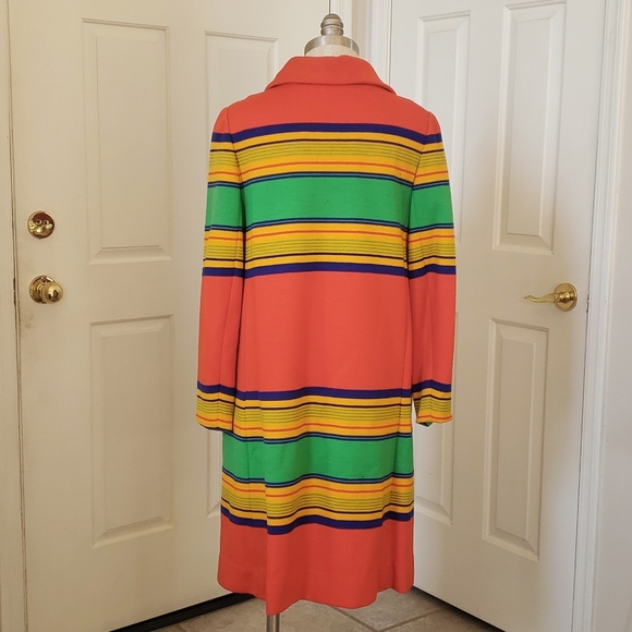 Vintage 60's Wool Longline Mod Coat Colorblock Striped SANGER HARRIS Small - Picture 4 of 17